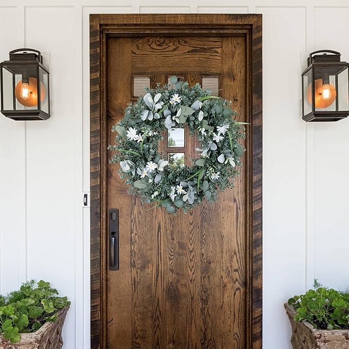 Door Wreath Green Eucalyptus for Front Door Wreaths Spring Summer Wreath 26 Inch Artificial Leaves Wreaths for All Season Home Farmhouse Porch Year Round Outdoor Wall Decorating,24 Inch