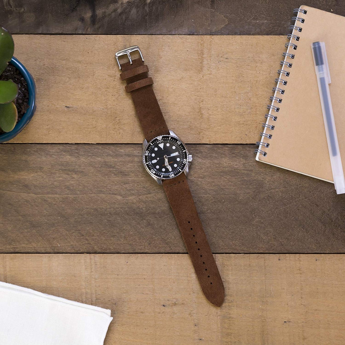 Benchmark Basics Dark Brown 20mm Suede Watch Strap - Vintage Leather Watch Band for Men & Women - Compatible with Regular & Smart Watches