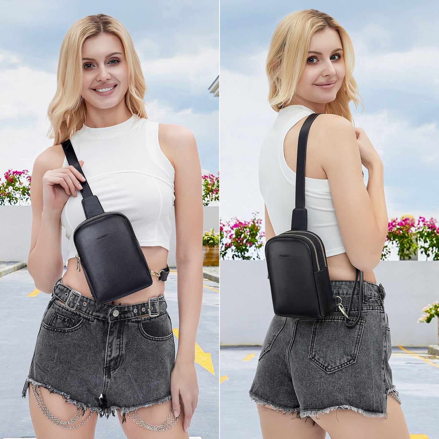 nuoku RFID Blocking Sling Bag for Women, Vegan Leather Anti Theft Crossbody Purse, Lightweight Small Chest Bag for Everyday Travel