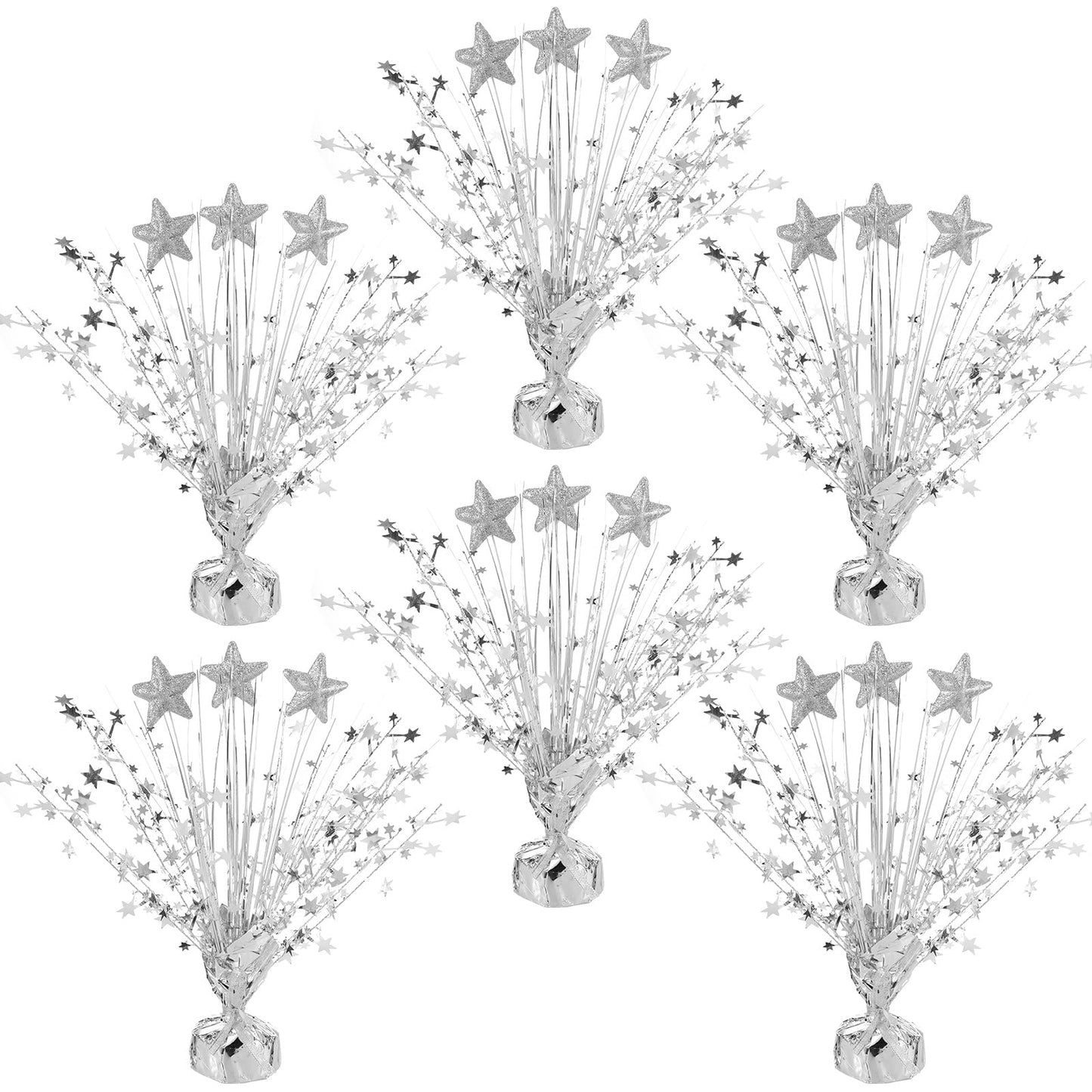 Wenqik 6 Pcs Metallic Foil Spray Centerpiece Star Table Party Decoration Burst Centerpieces Table Decor for Party Birthday Wedding Anniversary Memorial Dining Graduation Holiday Supplies(Silver)