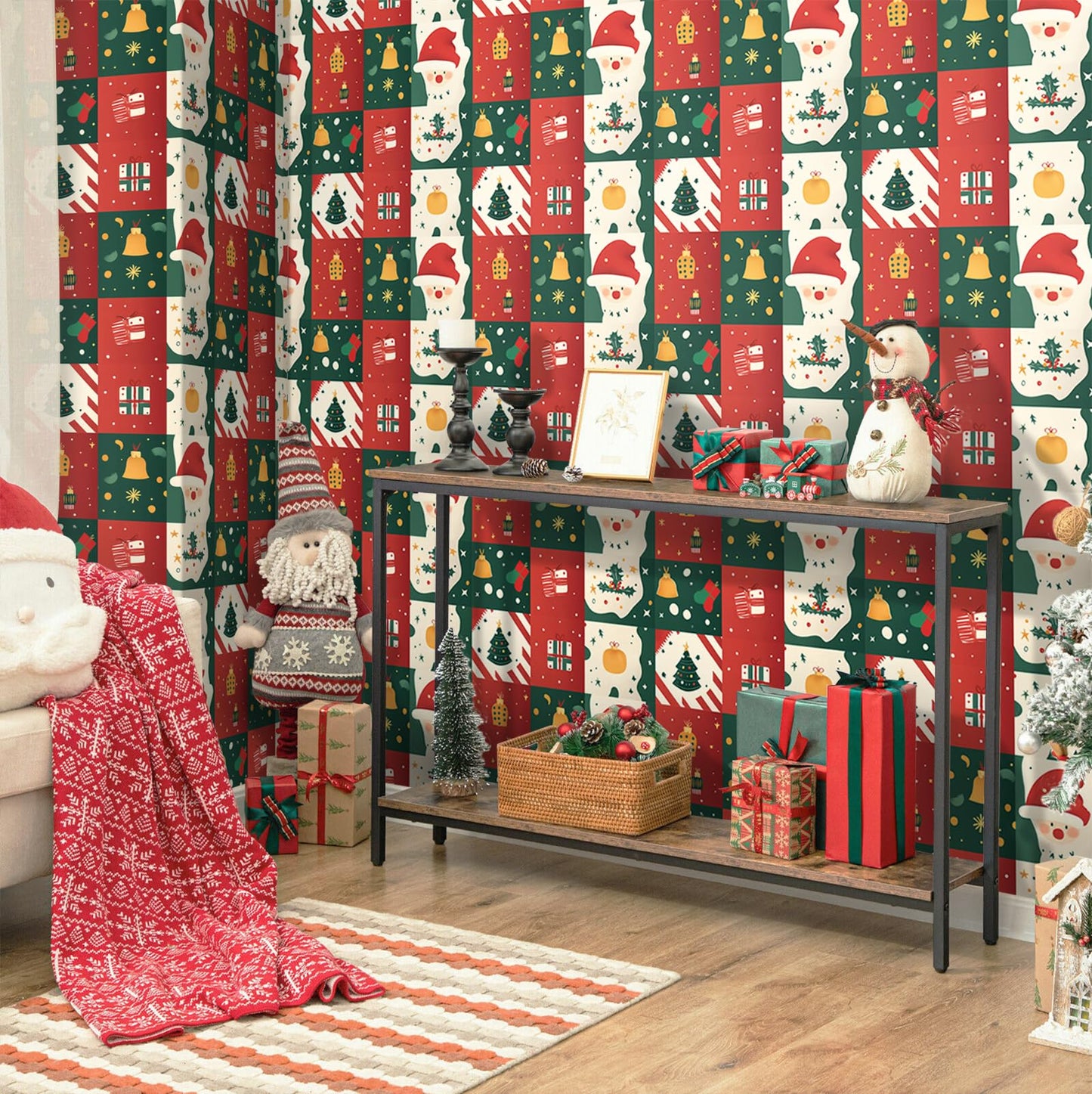 Kitico Christmas Peel and Stick Wallpaper Roll – Self Adhesive Decorative Wall Paper & Christmas Wrapping Paper 17.3"x196.8"