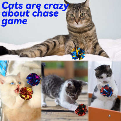 QUVOVID Cat Crinkle Ball Toys 10 Packs for Indoor Cats to Kill Time and Keep Fit, 2.3 Inch Colorful Mylar Crinkle Balls Attract Cats to Swat, Bite, Hunt, Interactive Toys for Cats and Kittens