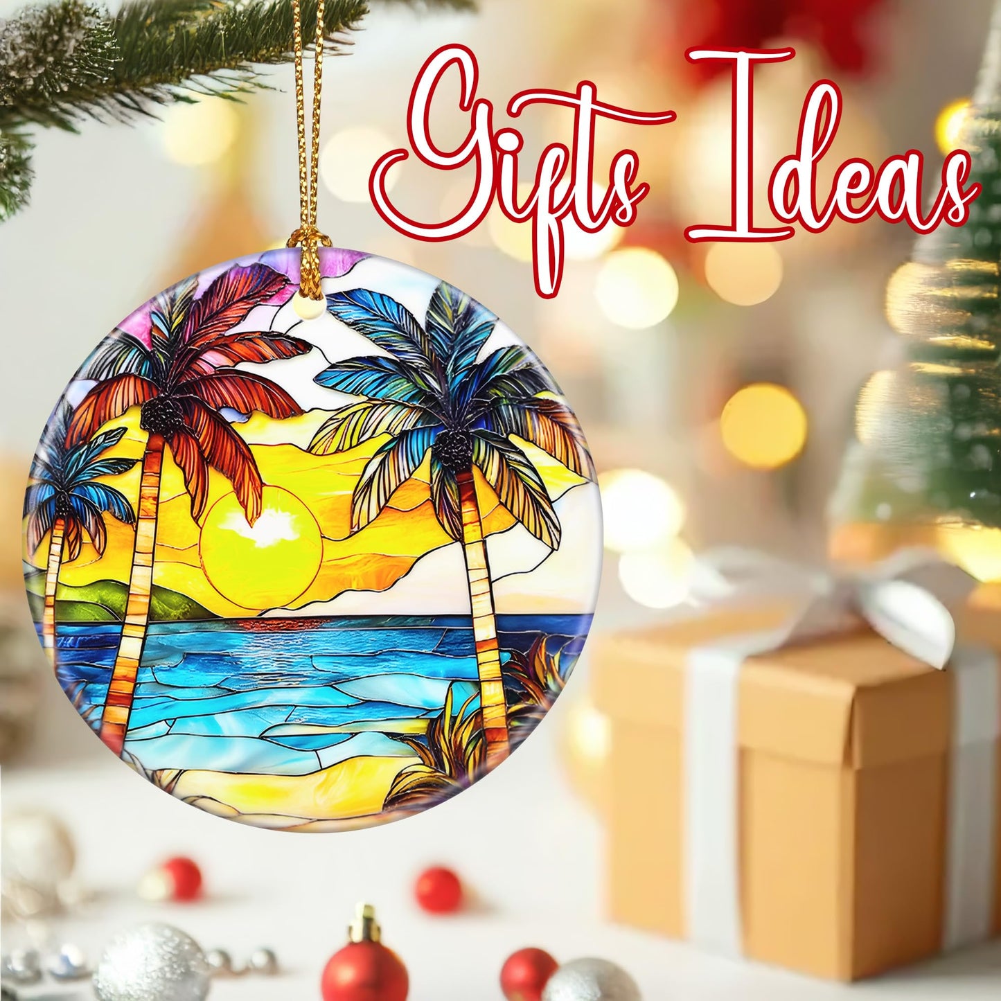 Christmas Ornaments: Christmas Tree Decorations, Beach Sunset Holiday Decor, Stocking Stuffers, Gift Ideas, Xmas Gift, Summer Vibes Gifts & Gifts for Beach Lover