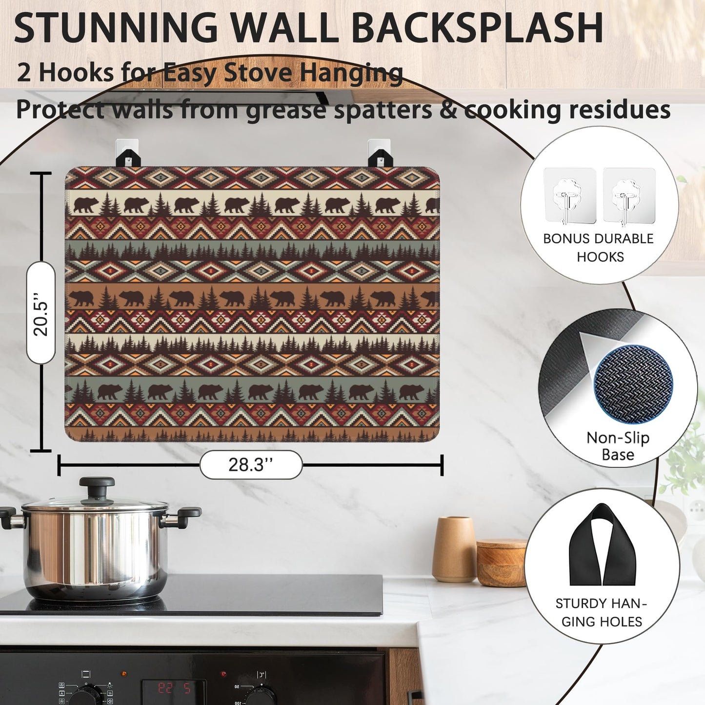 Stove Top Covers for Electric Stove,Forests Bears Indians Rubber Flat RV Range Stovetop Protector,Prevents Scratching, Expands Usable Space 28.5'' x 20.5''