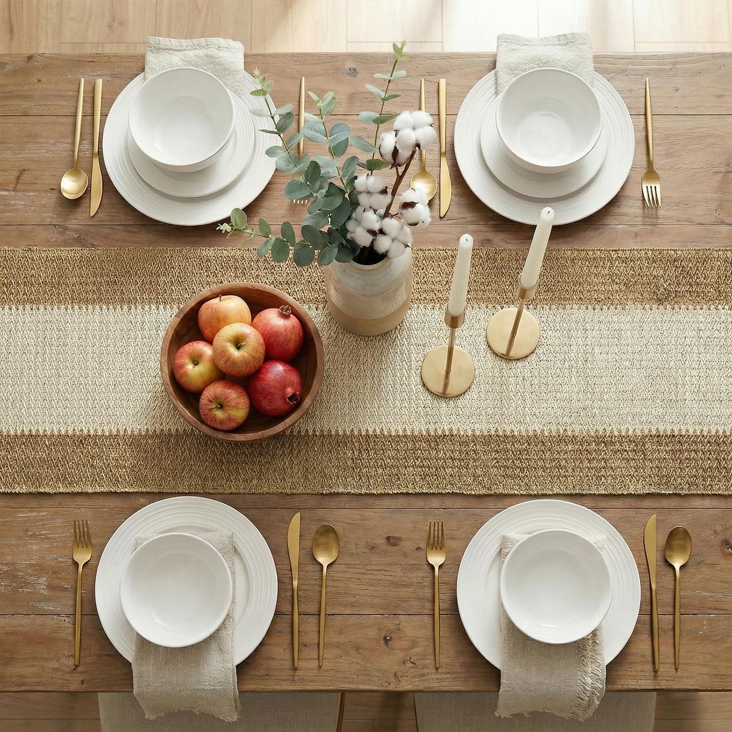 Artoid Mode Burlap Brown Farmhouse Rustic Paper Braided Table Runner, Seasonal Christmas Woven Kitchen Dining Table Decoration for Home Party Decor 12x72 Inch