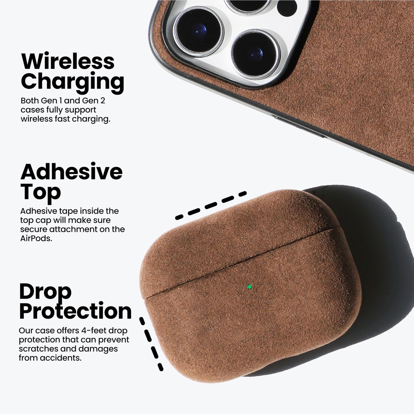 ALTRAALMA Alcantara Suede Case for AirPods Pro 3, Handmade Full-Wrap Case,Synthetic Suede Cover, Handmade Full Wrap, Full Protection and Shock Resistance (Red)