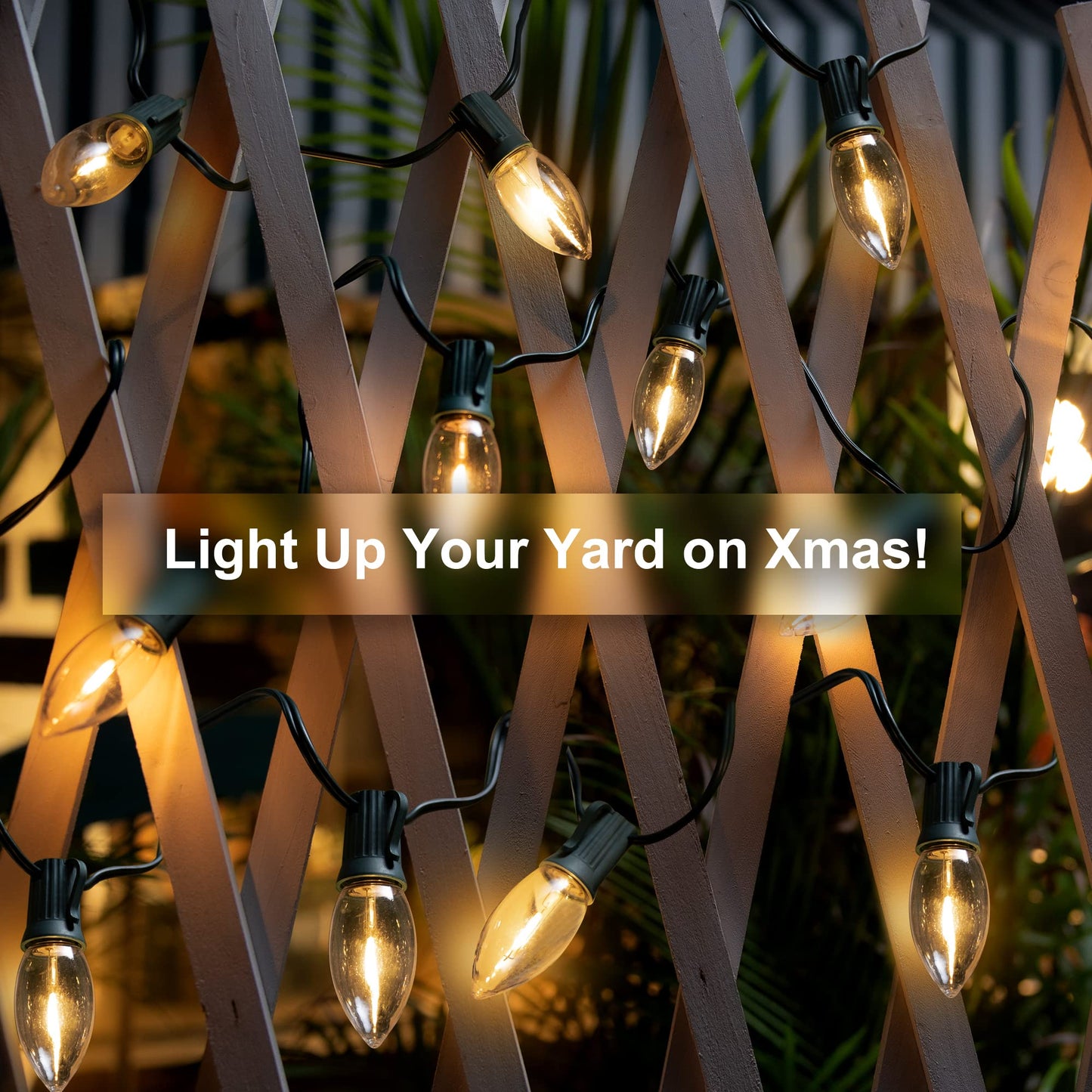 PerPaiMe C9 Christmas Pathway Lights Outdoor LED - 24.2 Feet String Lights with 20 Bulbs, Waterproof Christmas Path Lights with Stake for Yard, Garden, Lawn, Walkway, Driveway, Sidewalk, Warm White
