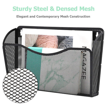 EASEPRES 3 Single Pocket Mesh Hanging File Organizer, Vertical Wall Mounted Magazine File Holder, Mount Basket Mail Paper Document Folder Organizing for Office, Home and School, Black