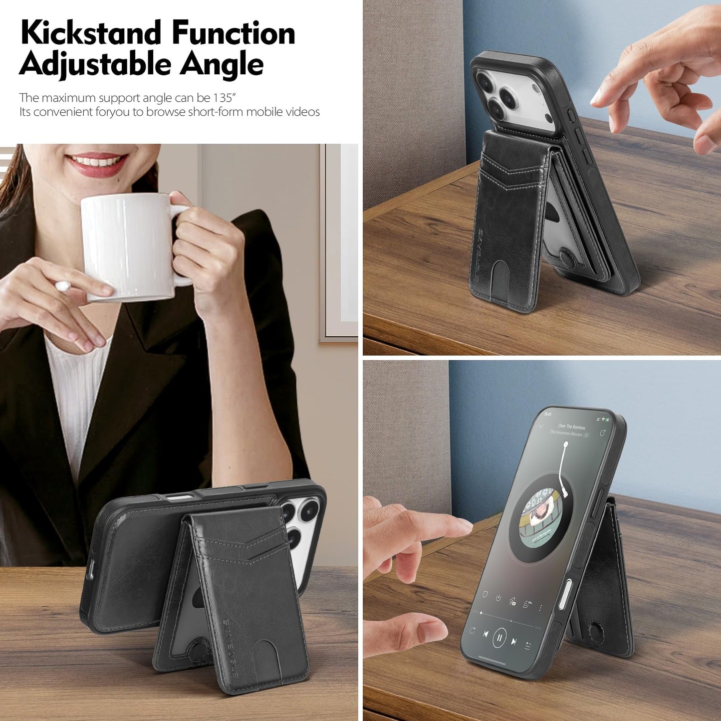 SkyEagle Compatible with Magsafe 2 in 1 Detachable iPhone 17 Pro Max Wallet Case with Card Holder,Women Men Magnetic PU Leather RFID Blocking Flip Kickstand Credit Slots,for Apple 17 ProMax,Black