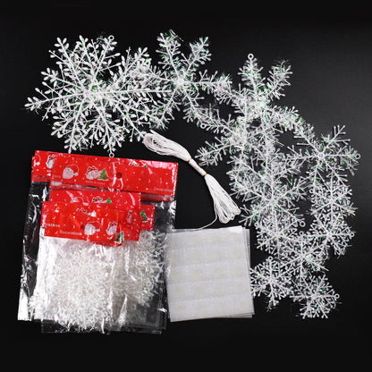 BTNOW 63 Pieces 4 Sizes White Christmas Snowflake Decorations Snowflake Ornaments Garland, 8 Meters White Strings and 60 Pieces Round Double Side Tape for Home Christmas Holiday Party Decorations