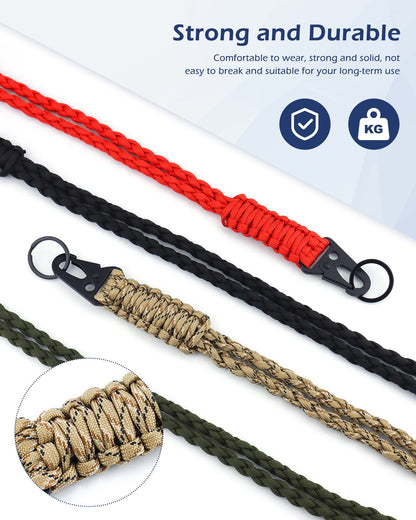 YETOOME 4 Pieces Heavy Duty Neck Lanyard Keychain for Men Women Outdoor Survival, Parachute Rope Necklace Keychains with HK Clip Key Ring for ID Card Badge Holder, Camera, Wallet and Keys