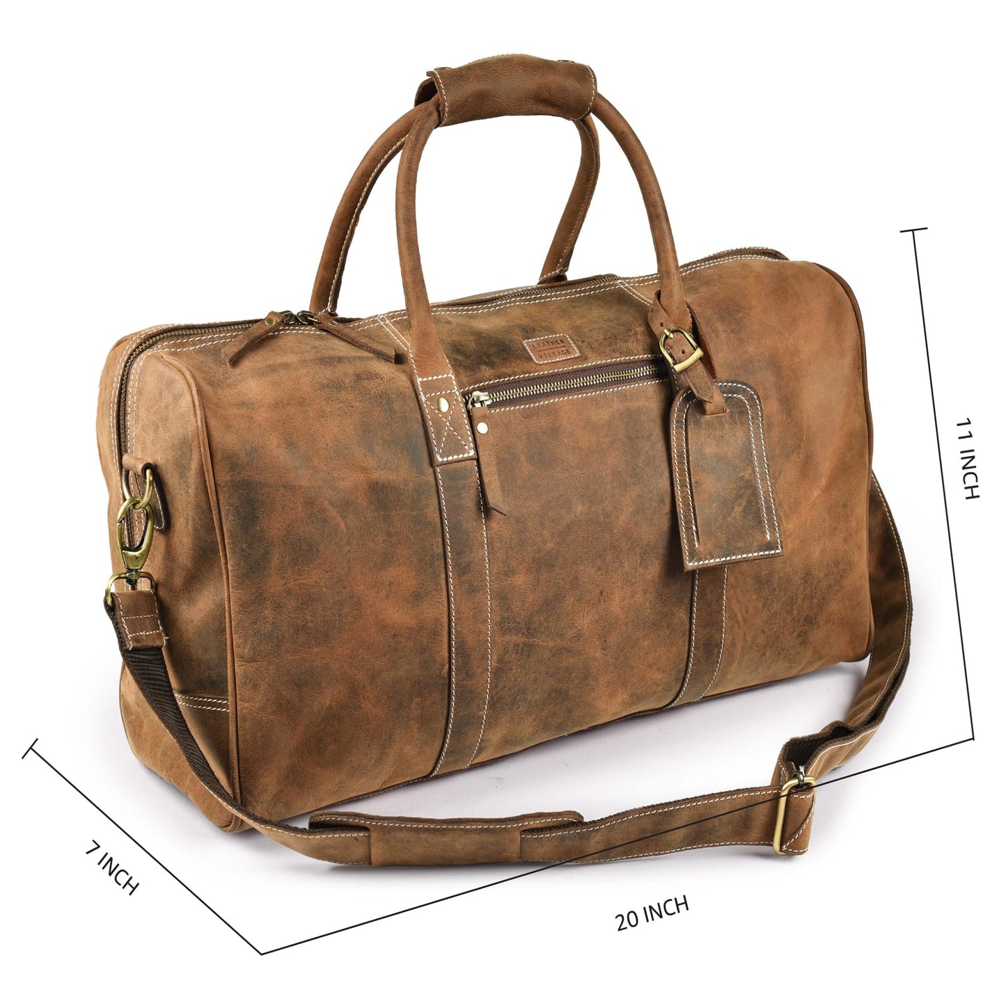 Leather Village Leather Duffel Bags for Men & Women-Stylish Travel Weekender Carry-On Sports Gym Overnight Luggage Bag - 20 Inch - Vintage Brown