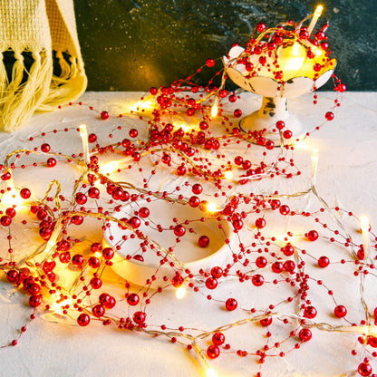 Mudder 10 Feet 30 LED Christmas Light Metal Berry Beaded Garland Indoor Christmas String Lights for Fireplace Mantel Indoor Xma Light Decorations(Red)