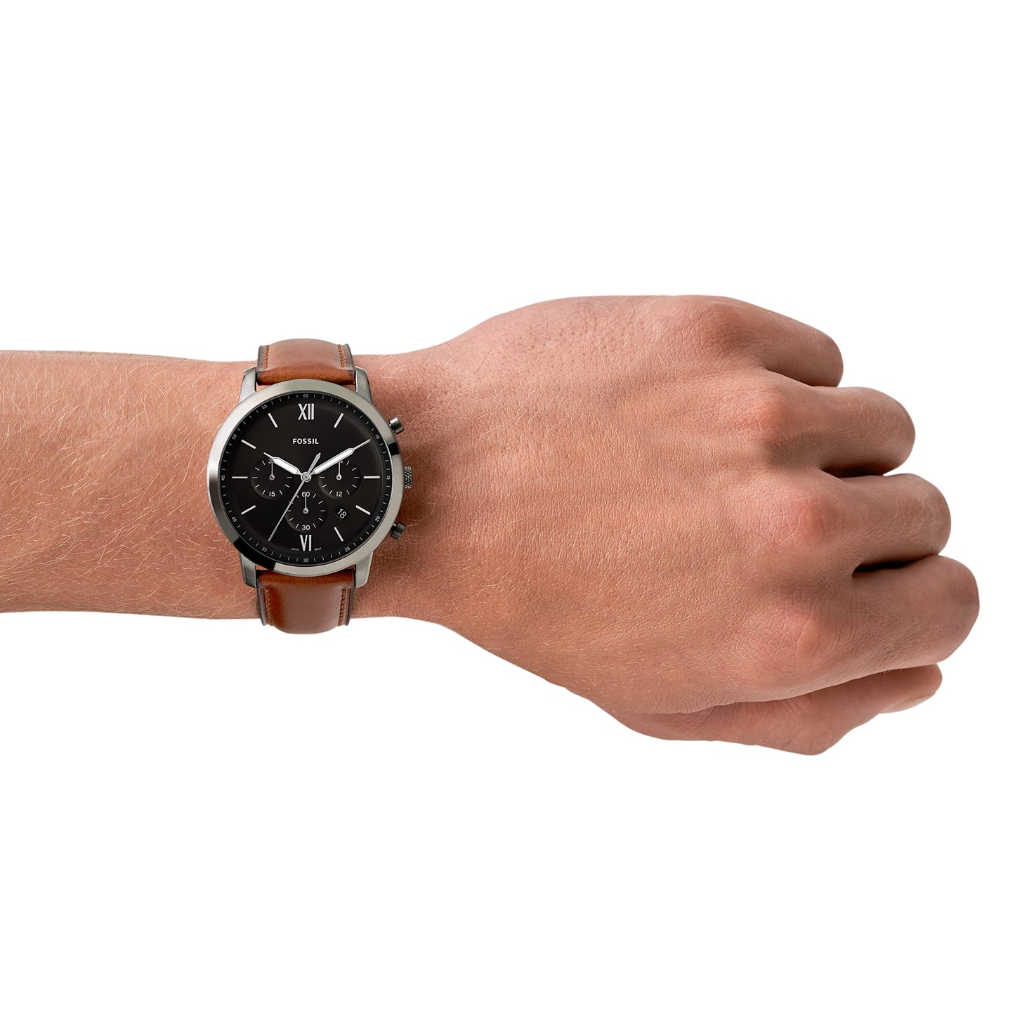Fossil Men's Watch, Neutra Quartz Stainless Steel and Leather Chronograph Watch for Men, Color: Smoke, Amber