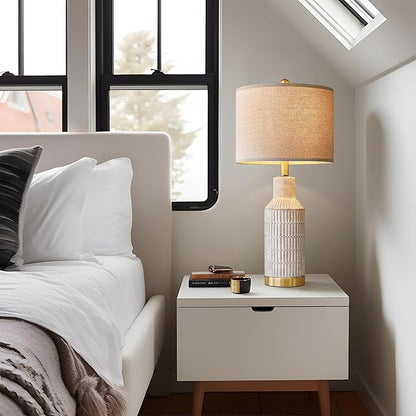25" Modern Ceramic Lamps Single Table Lamp for Living Room Bedroom Farmhouse Nightstand Bedside Lamps