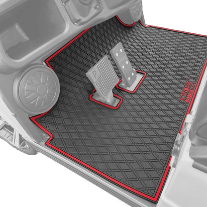 Xtreme Golf Cart Mats Rubber Floor Mat Compatible with Evolution Classic Plus/Pro, Forester, Turfman (17-22) Golf Cart Models | Full Coverage Liner Protection - Red Trim