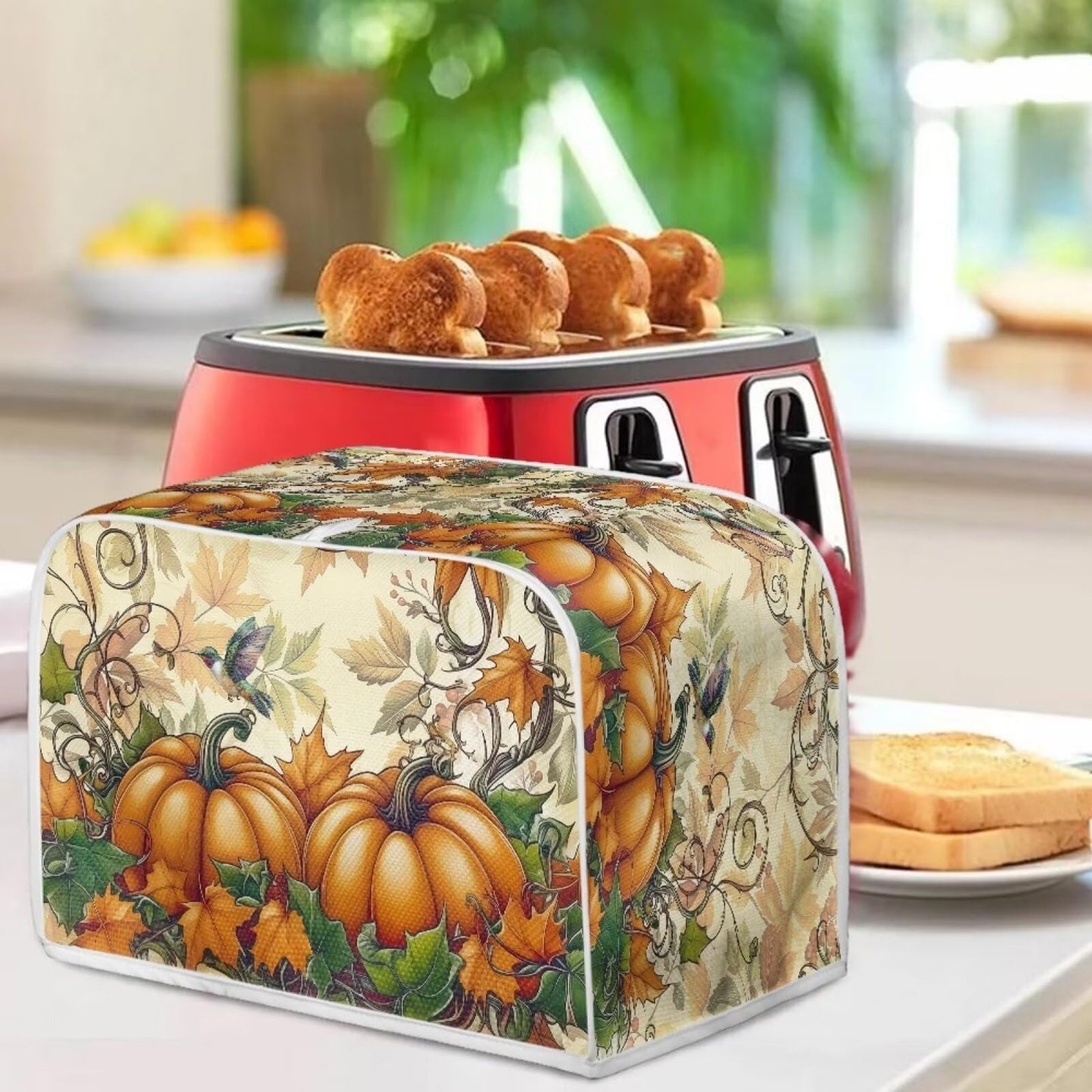 ASQVTIFE Pumpkin Toaster Cover Fall Decorations for Home 4 Slice Wide Slot Dust Cover for Kitchen Appliances Bread Machine Oven Dust Covers Toaster Oven Covers for Kitchen Counter