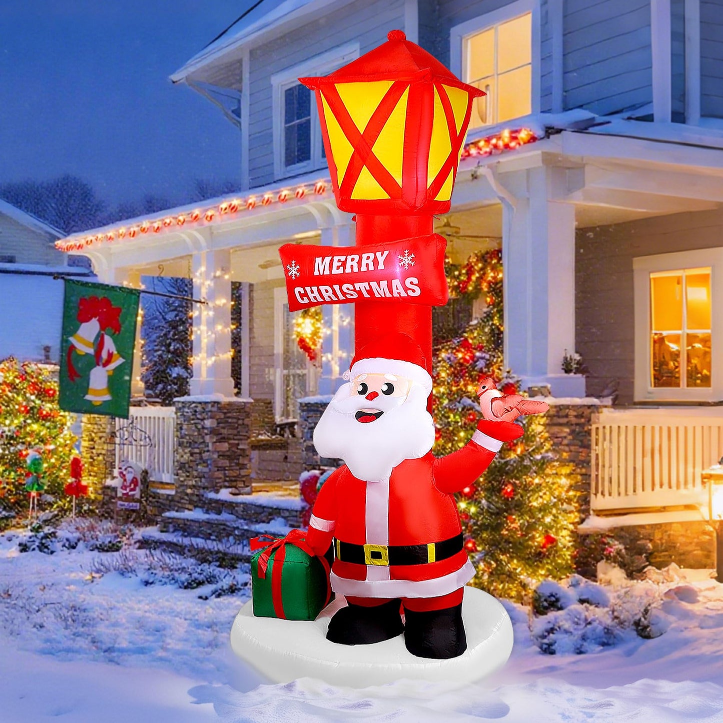 ZaaYee 8FT Christmas Inflatable Yard Decoration, Giant Blow Up Lighthouse with Santa and Redbird with Built-in LED Lights for Front Door Lawn Garden Holiday Display Indoor Outdoor Decor