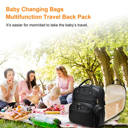 Astro alan Baby Diaper Bag Backpack with Changing Station, Waterproof Large Capacity Diaper Bag for Moms and Dads, Plant-Based Leather with USB Charging Port, Baby Gift for New Parents, Black