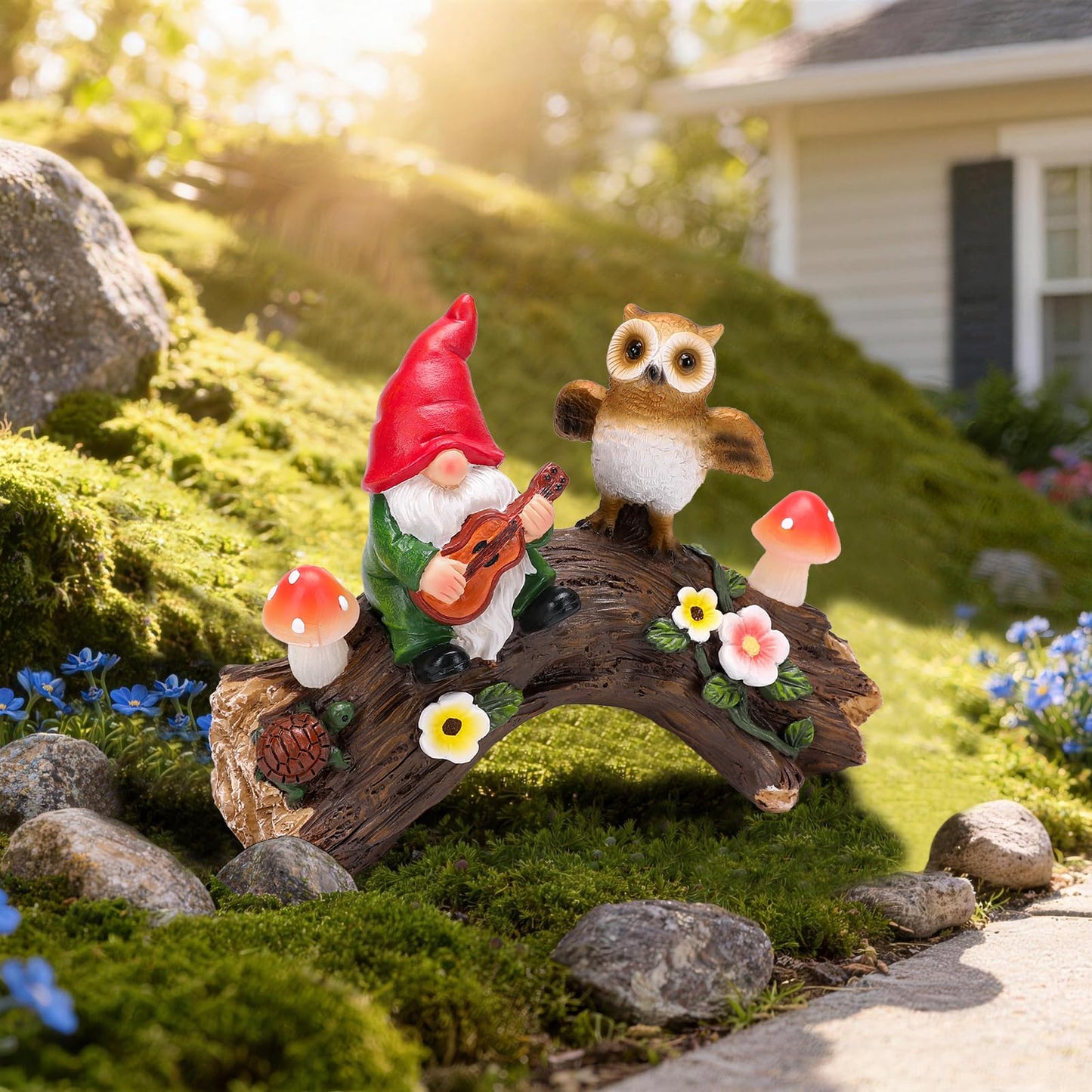 WONDHOME Solar Owl Gnome Garden Statues Whimsical Outdoor Decor with Mushroom Lights for Patio Lawn Yard Decorations Christmas Birthday Housewarming Gardening Gifts for Women Mom
