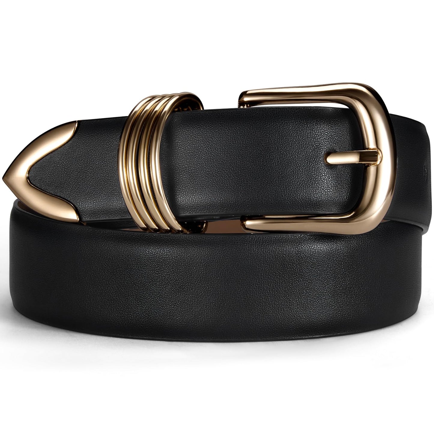 Fianmy Women's Leather Belts for Jeans Dresses Pants Fashion Waist Belt Elegant Ladies Belts for Women with Gold Buckle (Black Gold Buckle, XXL:Fit Waist Size 43"-48")