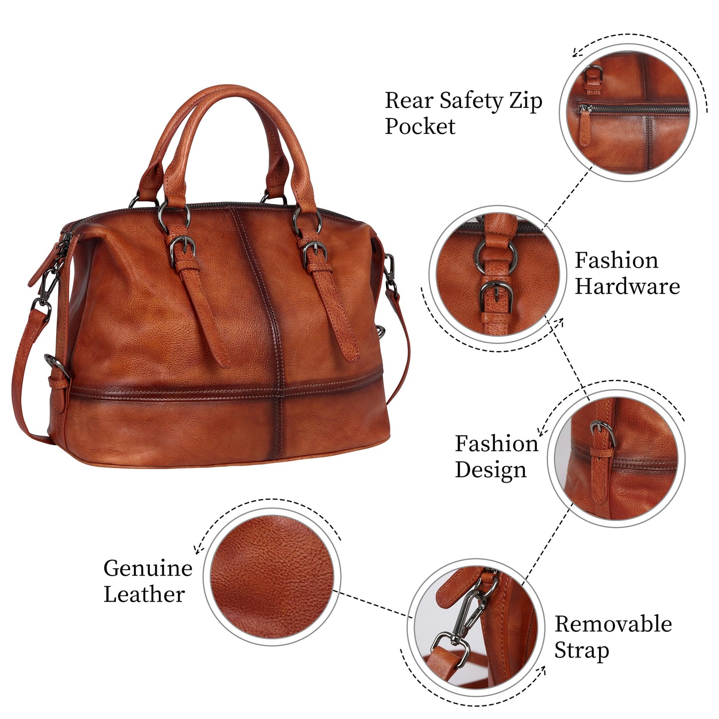 HESHE Brown Leather Purses and Handbags Tote Bags Top Handle Handbags Shoulder Purse for Women Ladies Satchel Bags (Brown)