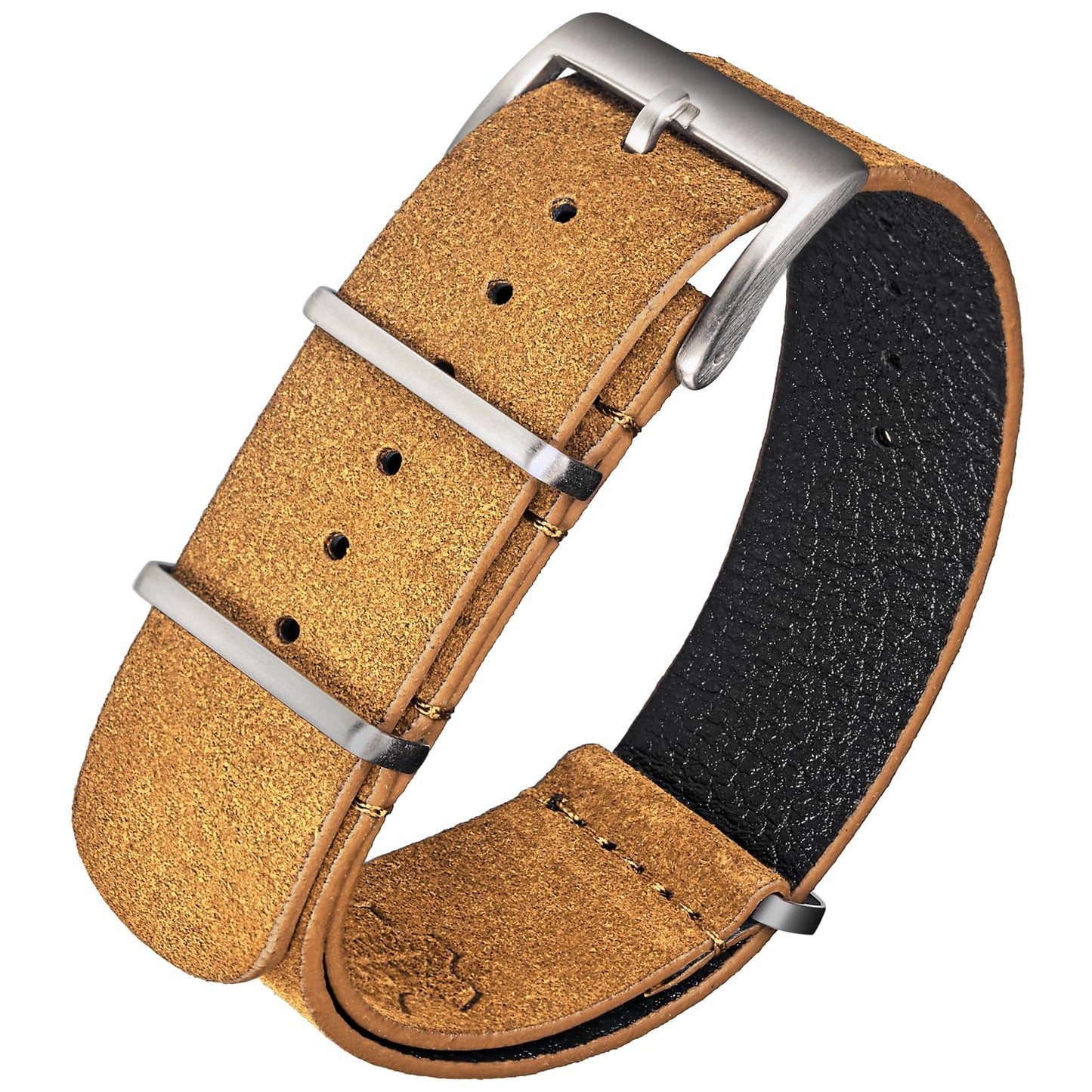 torbollo Suede Leather Watch Band, Style One-Piece Military Watch Strap Vintage Tone 18mm Replacement Wrap for Men Women Brown