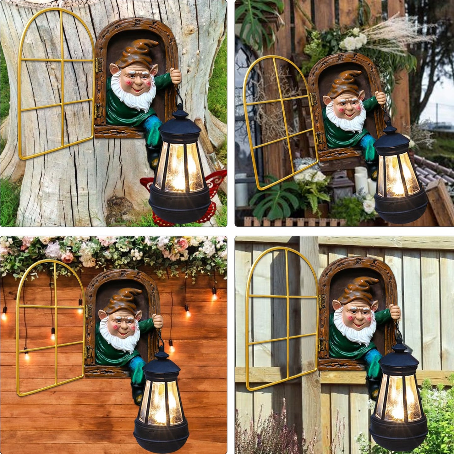 Garden Gnomes Decor Outdoor Statue - Christmas Gnome Decorations with Solar Lights Whimsical Elf Out The Door Tree Hugger Garden Statues Tree Face Gnomes Yard Art for Patio,Fence,Lawn Gnomes Ornament