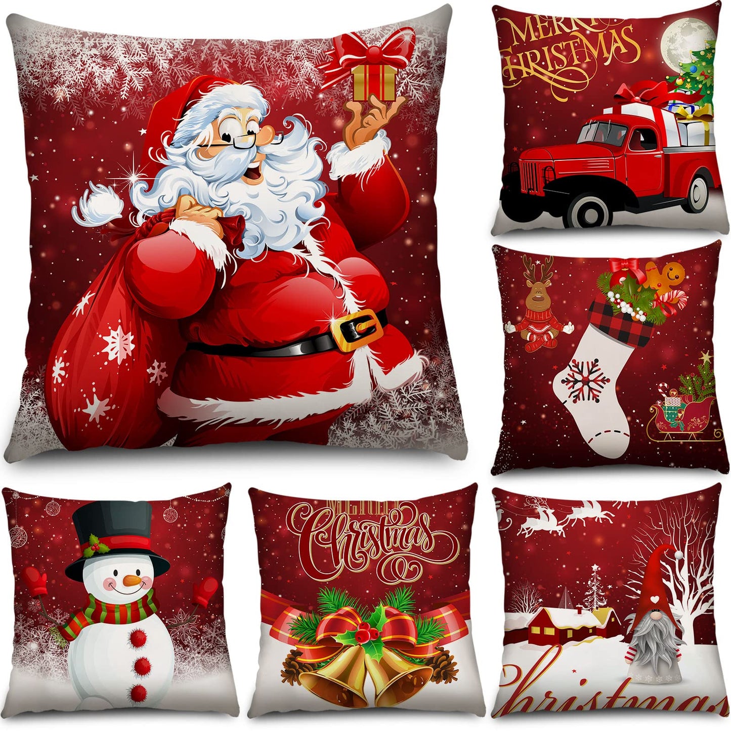 Tatuo 6 Pcs Christmas Pillow Covers Cushion Covers Decoration Holiday Decor Throw Pillow Case for Sofa Couch Christmas Office Bedroom Decorations(18 x 18 in,Funny Style)