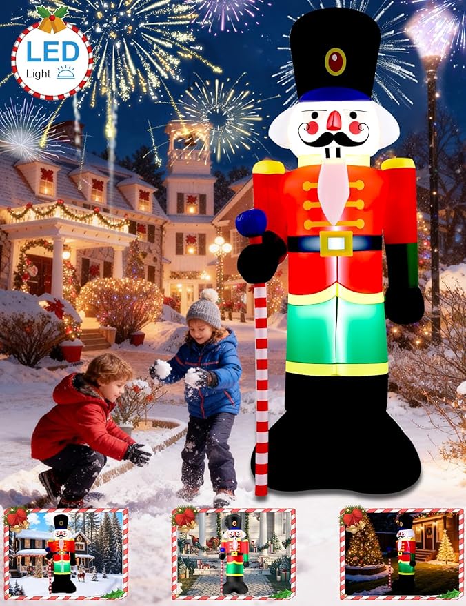 8FT Christmas Inflatables Outdoor Decorations,Inflatable Nutcracker Soldier Build-in LED Light-Christmas Blow Up Yard Decorations for Holiday Garden Lawn Yard Patio