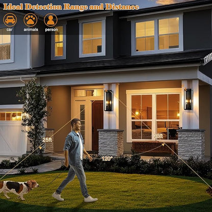 Black Motion Sensor Outdoor Lights 2-Light, 16” Modern Dusk to Dawn Sensor Lights for Outside 2 Pack, Exterior Wall Mount Porch Lanterns Waterproof Outside House Lamps for Garage Yard E12