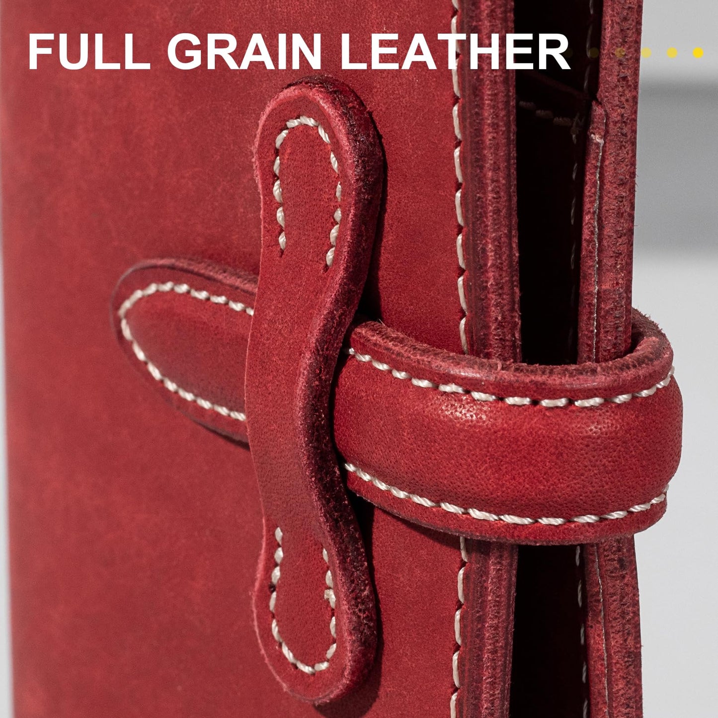une diffe Leather Passport Holder for Travel Women Men, RFID Blocking Card Slot, Top-Grain leather with Magic Buckle, Boarding Pass Pocket,Retro Passport Wallet,Red