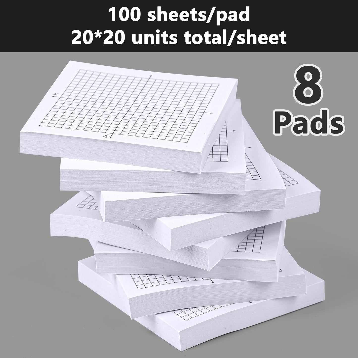 VELATYVIO 8PCS Graph Paper Sticky Notes 800 Sheets Self Adhesive Mini X Y Axis Coordinate Plane Post It 20 X 20 Four Quadrant Grid Pad for School Office Supplies 3 X 3 Inch