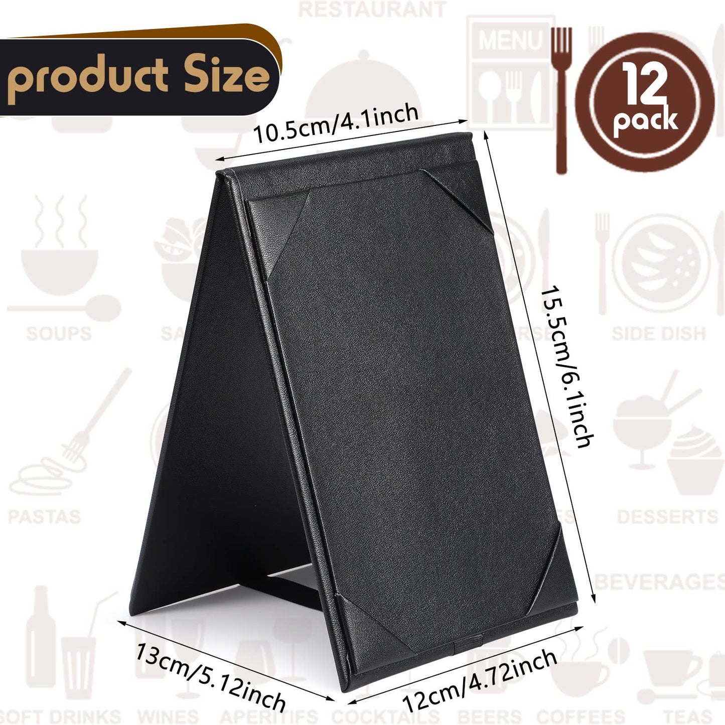 Gerrii Leatherette Table Tents Black PU Leather Menu Covers Bulk Double Sided Frame Sign Holders 2 Side Drink Dessert Menu Folders for Restaurant Coffee Cafe Bar Wedding Supplies(12 Pack,4 x 6 Inch)