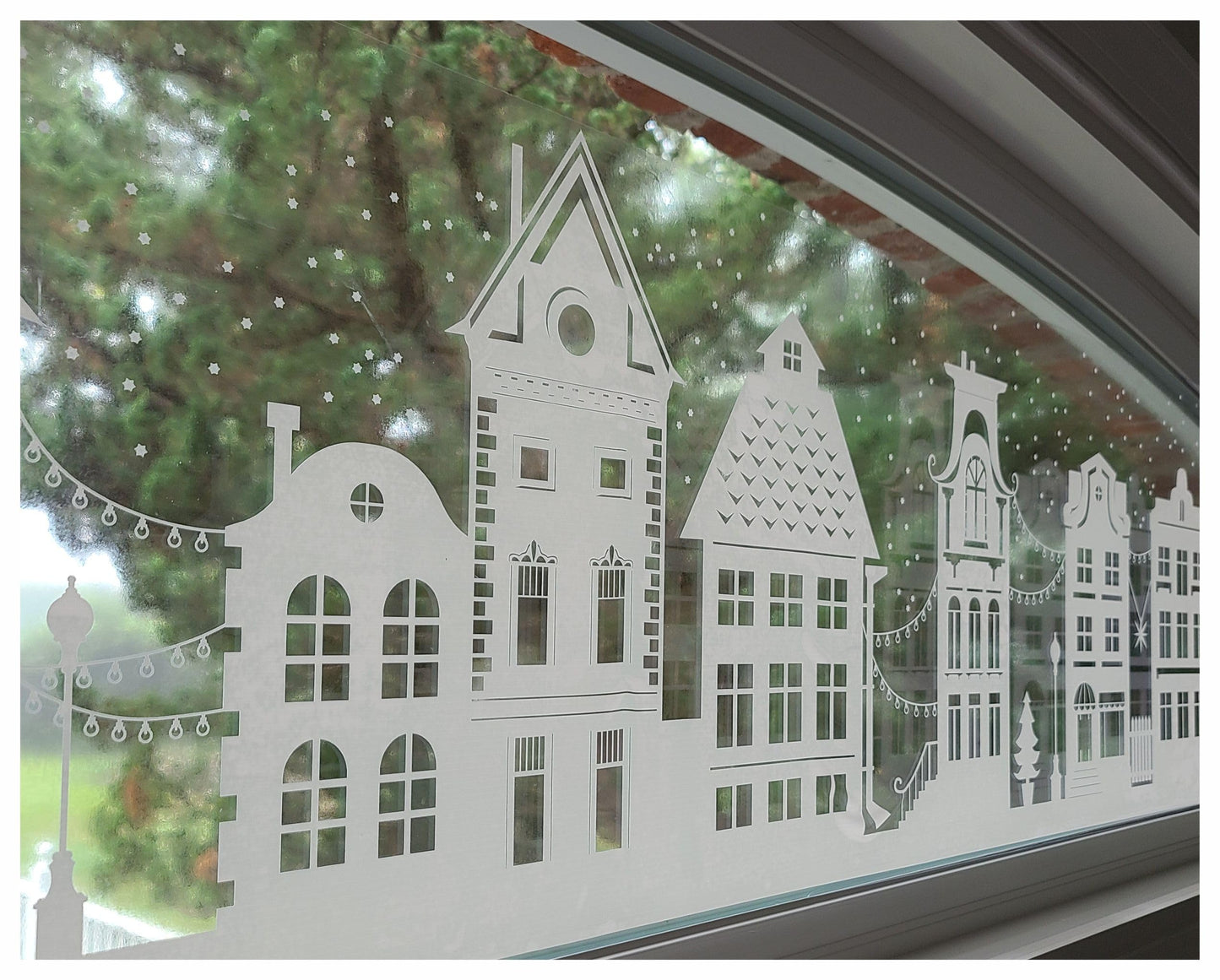47" White Christmas Window Cling. Dickens Village Street Scene Window Border Christmas Decoration. Snowy Winter Reusable Non-Adhesive Holiday Window Stickers and Door Decor. Made in America.