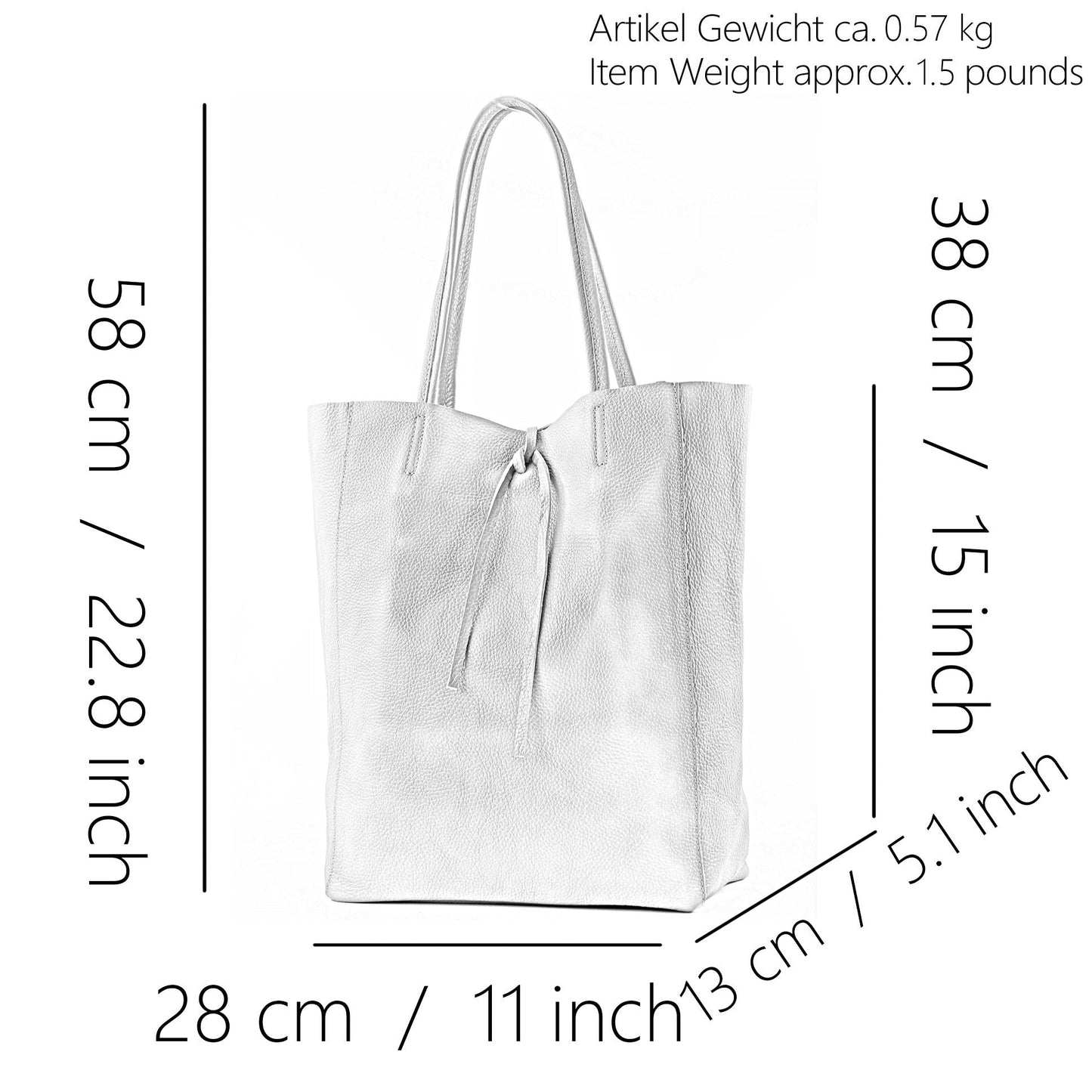 modamoda de T163 Women's Leather Shopper Shoulder Bag Large with Inner Pocket Handmade in Italy, Ocean Grey, L