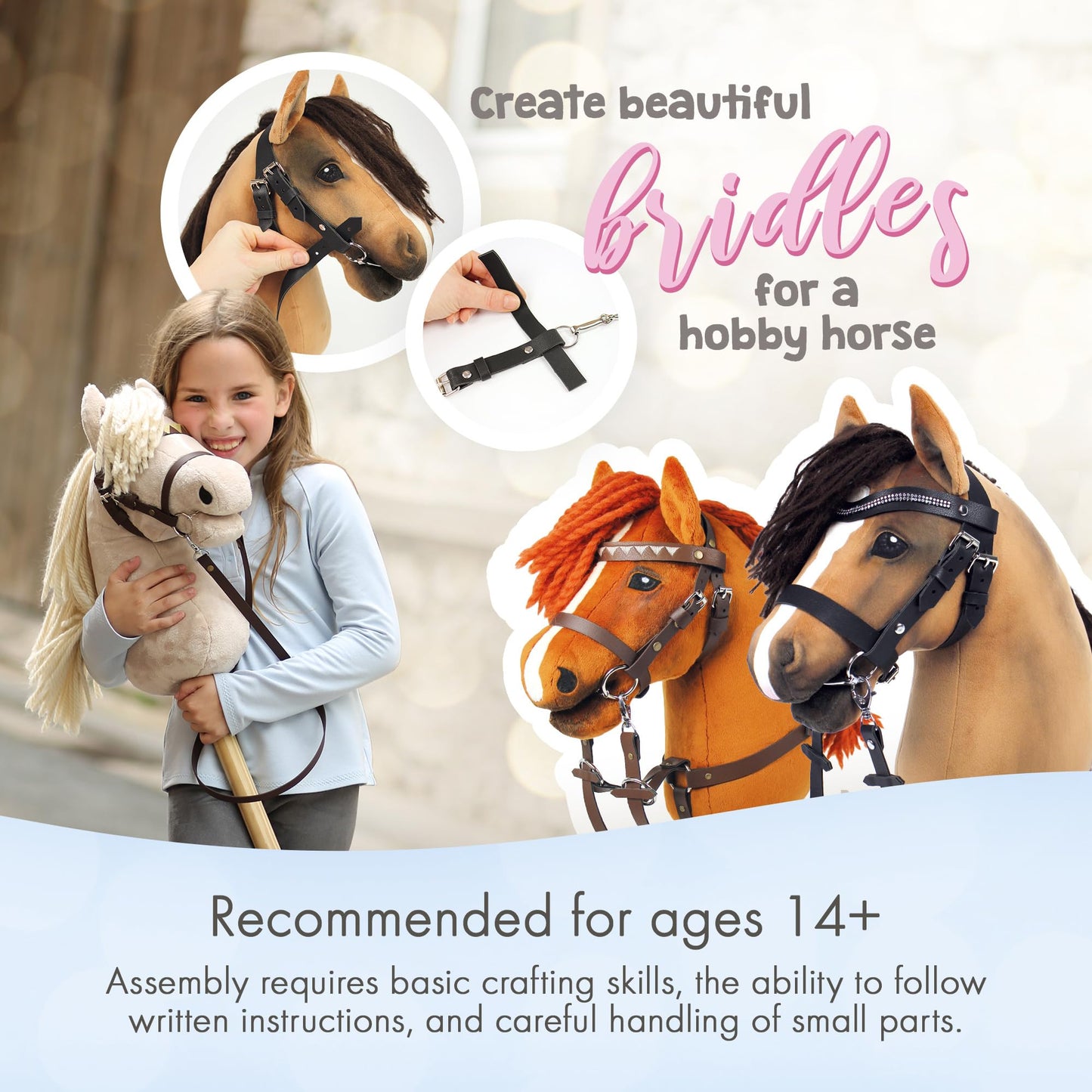 kullaloo DIY Hobby Horse Bridle Kit ✦ Make a Beautiful Leather Bridle with Reins for Your Stick Horse ✦ Includes Digital Instructions (PDF) ✦ Black/Silver