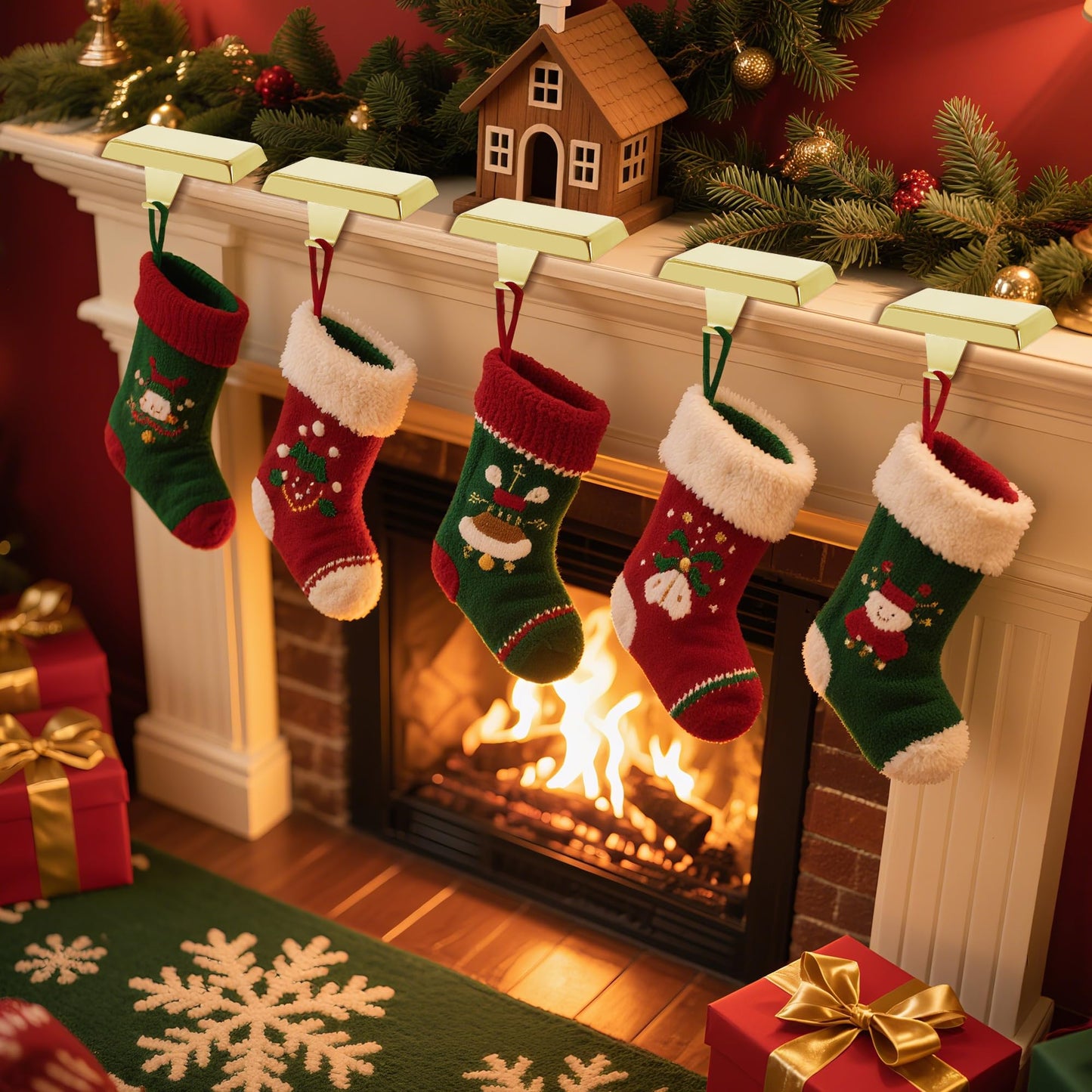 Doitory Christmas Stocking Holder Hanger for Mantle,4 Pack for Xmas Decorations Lightweight and Adjustable for Fireplace Home Decoration
