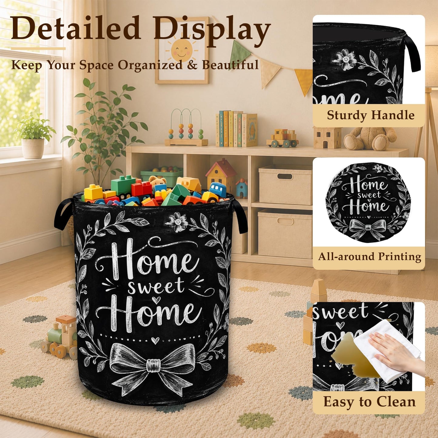 Sweet Home Wreath Large Clothes Hamper, Portable Collapsible Laundry Basket with Handles, Freestanding Storage Bin for Bedroom Bathroom Dorm Laundry Room