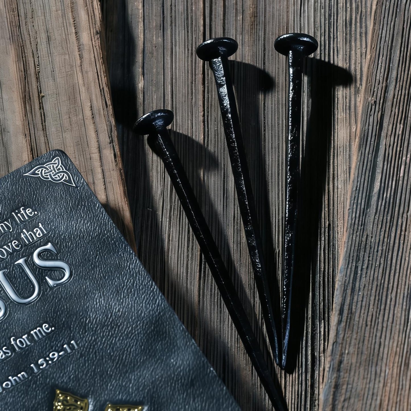 TRASEXTRA 3 Pcs Wrought Iron Decorative Nails,Jesus Cross,Confirmation Gifts,Christian Home Decor,Hand Forged Nails,Hand Forged Crucifixion Nails,Iron Nails,Jesus Crucifixion Flat Head Nail (3)