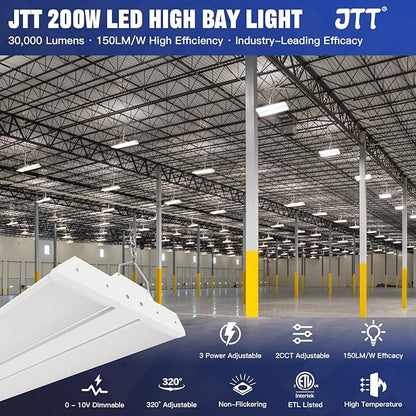 JTT LED Linear High Bay Light,200/150/100W 30000LM Shop Light Commercial 360° Adjustable 4/5000 CCT Tilt Hanging LED High Bay Shop Lighting Fixtures for Garage Warehouse Workshop Store, ETL 2-Pack