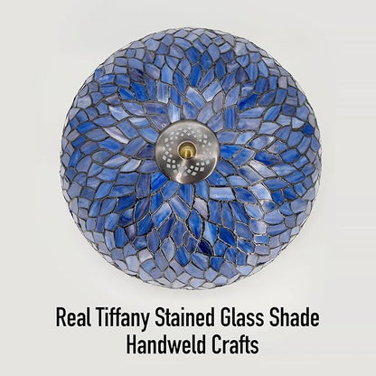 Tiffany Ceiling Light Fixture Deep Blue Purple Wisteria Stained Glass Semi Flush Mount Lamp Wide 16 Inch Height 15 Inch Tiffany Ceiling Lamp (Blue)
