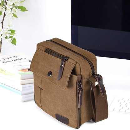 dealcase Canvas Small Messenger Bag for Men Women, Casual Shoulder Bag Chest Bag Travel Carry Bag Multi-pocket Purse