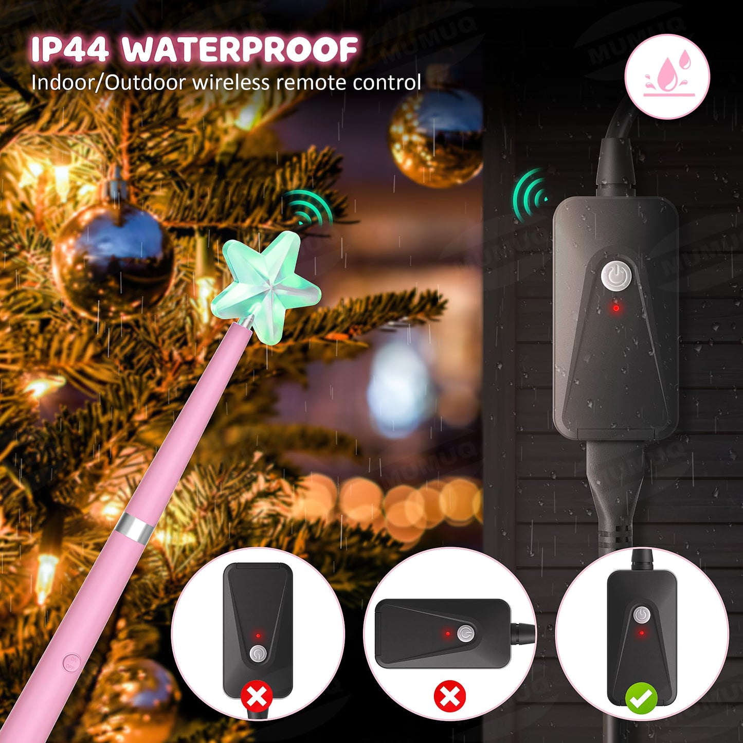 Christmas Wand Remote Control Outlet Kit with Music Surprised, Magic Light Wand for Christmas Tree Lights Smart Outlet for Home Decor Lights Kids Xmas Gift, Remote Light Switch with 100 Ft Range, Pink