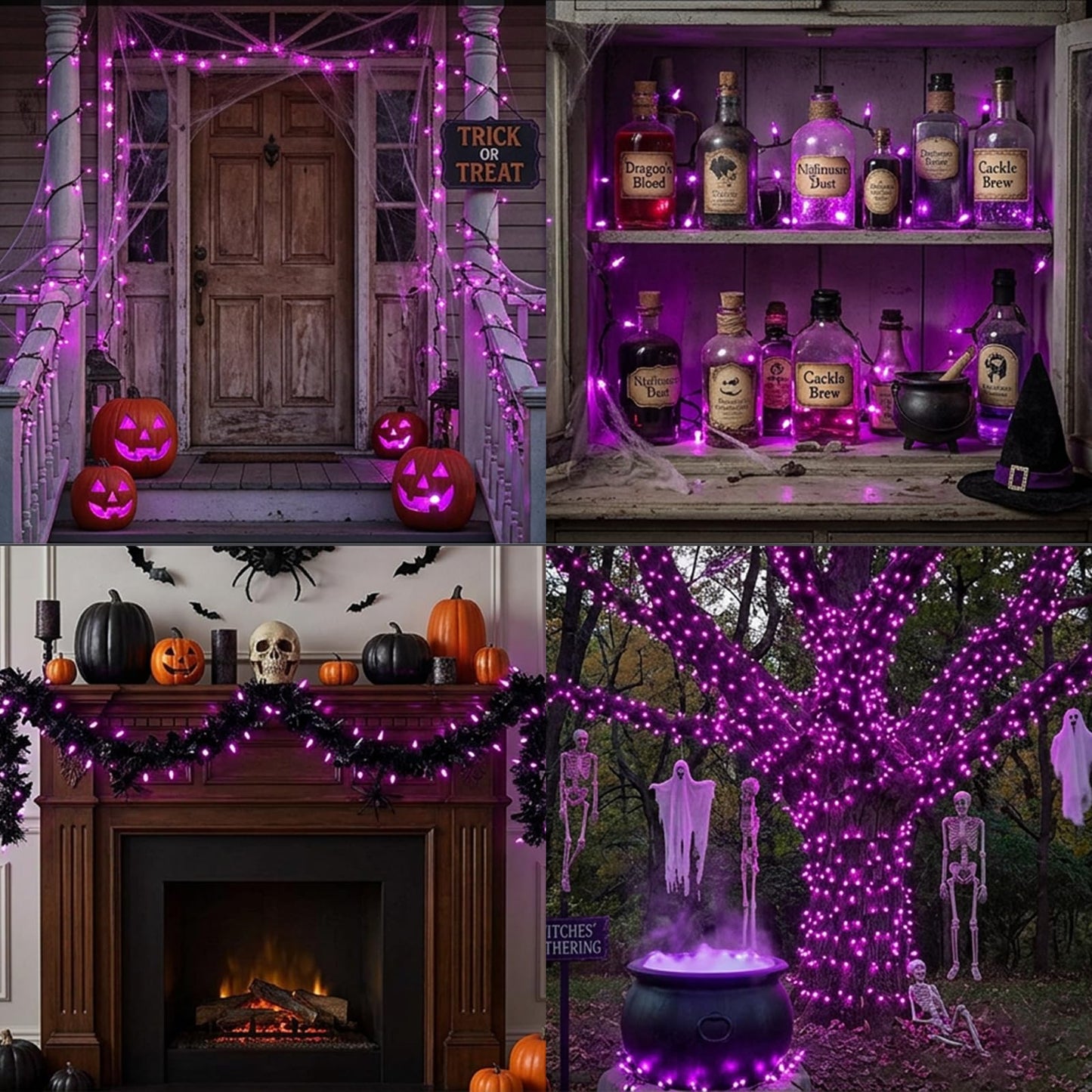 LAMPHOME Purple Halloween Lights Indoor Outdoor, 19.6ft 100 Count Christmas String Lights Plug in for Christmas Tree, Bedroom Garden Party Xmas Decorations