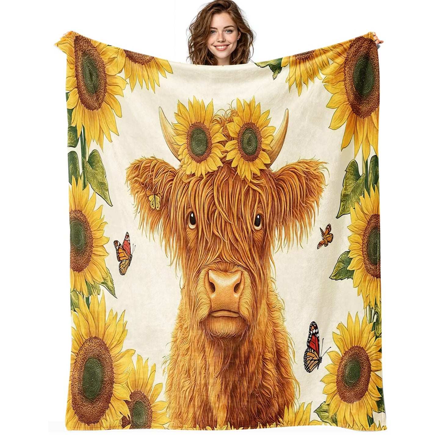Highland Cow Blanket Cow Throw Blanket Super Soft Plush Flannel Bedding Gifts for Boys Girls Men Women Lovers Adults Stuff for Sofa Bed Room Decor 40"X50"