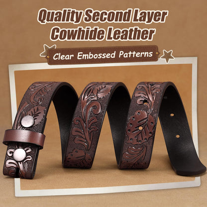 JKEEMI Kids Western Belt, Boys Girls Cowboy Belt for Kids with Detachable Square Buckle and Genuine Leather for Jeans Gifts