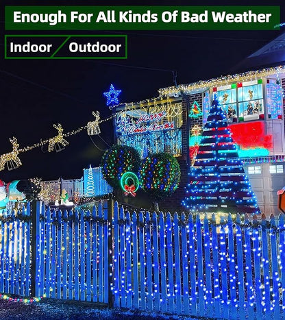 1500 LED 492ft Outdoor Christmas Lights Decorations, Green Wire LED String Lights with Timer Memory, Twinkle Lighs for Indoor Outdoor Party, Tree Wedding, Garden, Patio (Blue)