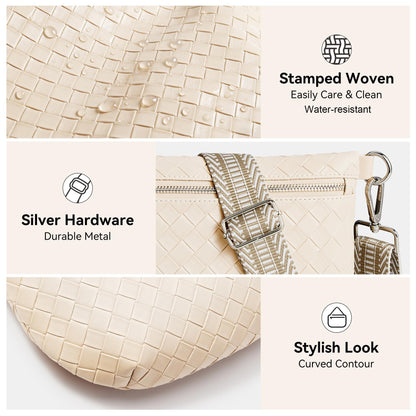 KALIDI Woven Crossbody Bags for Women Travel Vegan Leather Fanny Packs for Woman Cross Body Purse Fashion Belt Bum Bag with Wide Strap