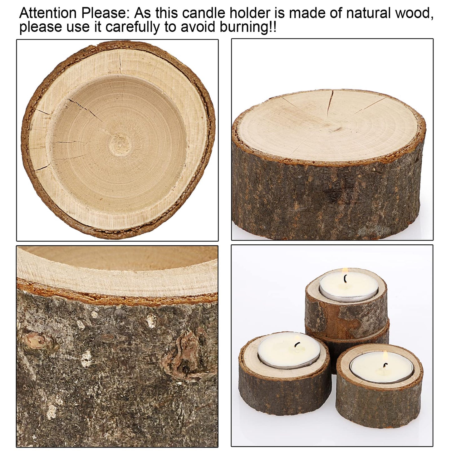 OwnMy Set of 24 Wooden Tea Light Candle Holders Votive Candle Holders, Rustic Wooden Pillar Candle Stands Vintage Wooden Tealight Holders Set Candle Centerpieces for Dining Table Wedding Party, 1" H